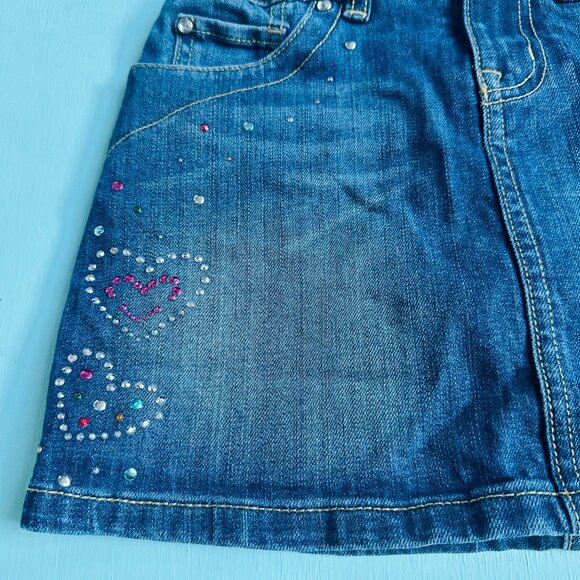 Children's Place Jean Skirt Embellished with Hearts Rhinestones Girls Size 8 - Picture 3 of 6